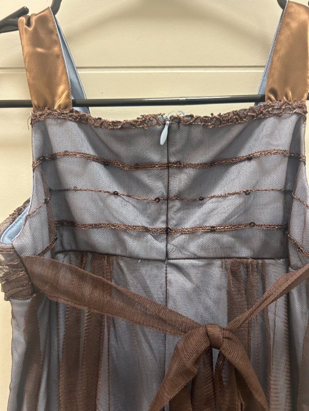 Bonnie Jean Girls Size 10 Blue Brown Mesh Dress Bow Empire Waist Formal Y2K - Picture 8 of 10